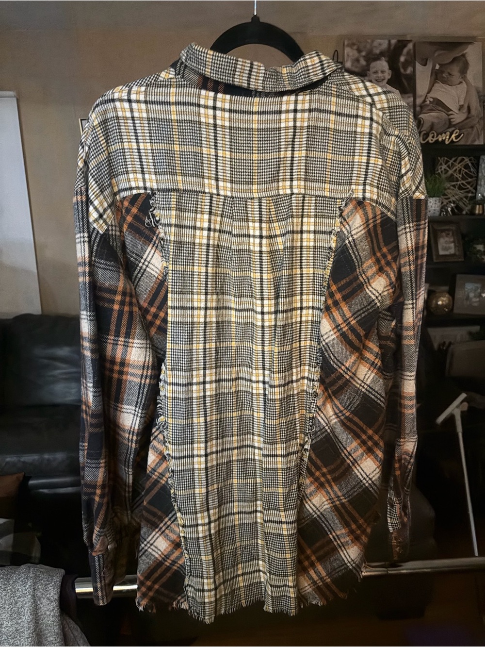 Umgee patchwork plaid pattern mix half button up size large NWT - Picture 2 of 3
